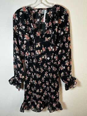 ASOS NWT Black Floral Smocked Mini Dress size 6